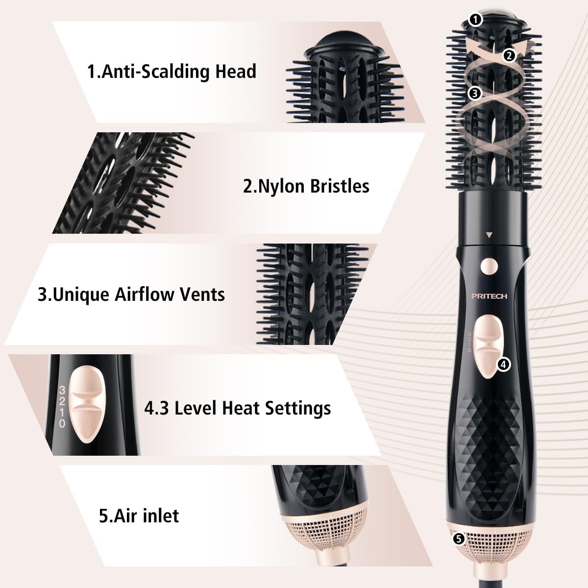 Hair Dryer Brush – 4-in-1 Hot Air Styler, Lightweight Blow Dry Brush for Short Hair