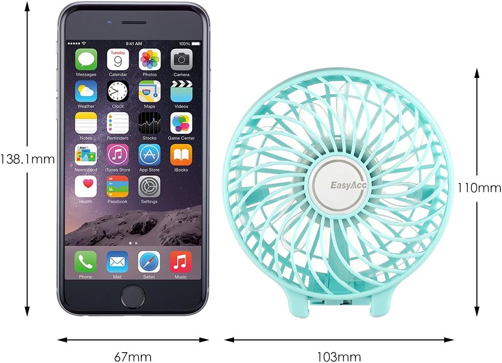 EasyAcc Handheld Fan USB Fans Portable Hand Fan 3 Speeds 180° Foldable with 6 Blades Personal Electric Mini Outdoor Fan with Rechargeable Battery Foldable Handle Desktop for Home Travel Outdoor- Green