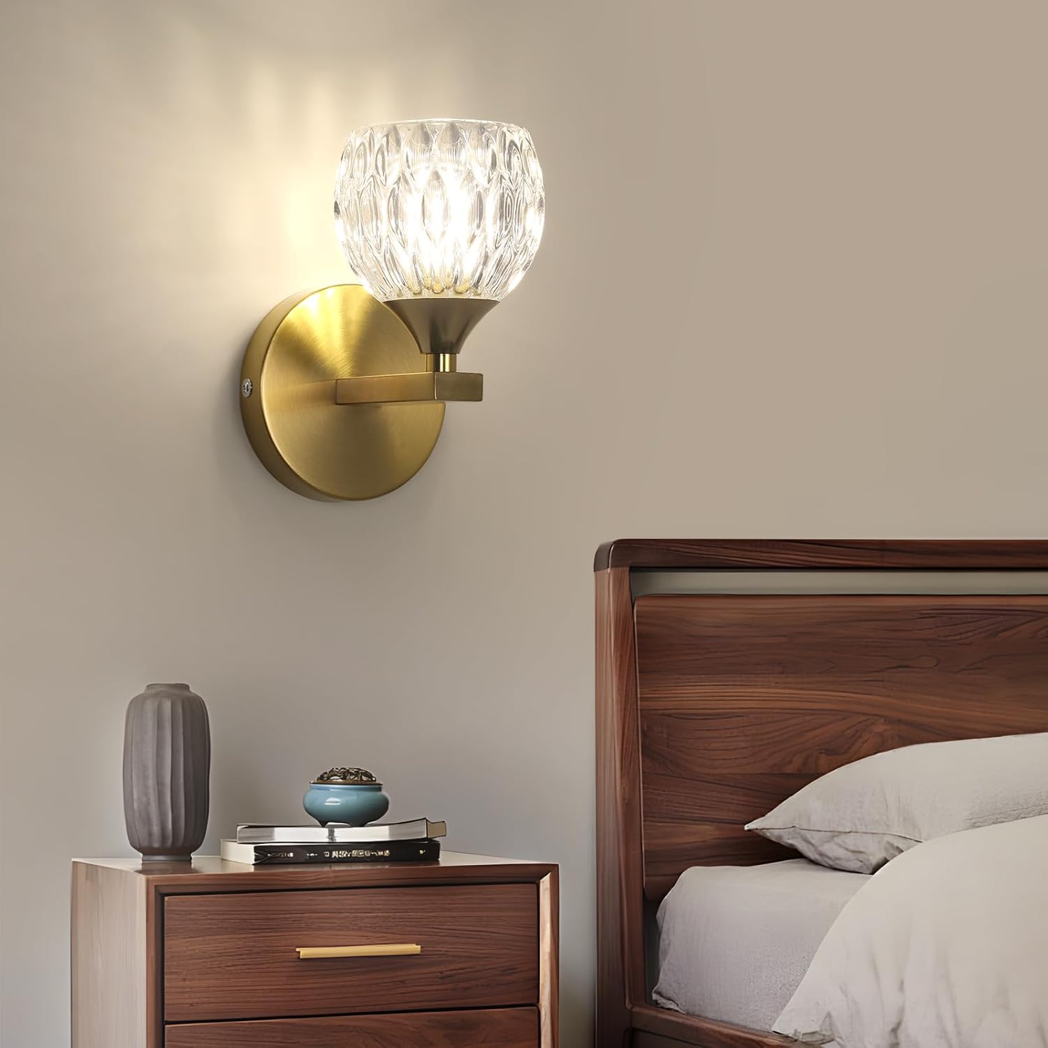 Modern Glass Wall Light, Indoor Wall Lamp with G9 Bulb 3000K/4500K/6500K, Gold Wall Sconce Lighting for Bedroom, Living Room, Corridor, and Staircase