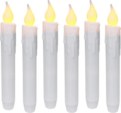 . Flickering Taper Candles LED Drip Flameless Candles, Battery Operated with Timer, White, 4.75 Inch, Set of 2