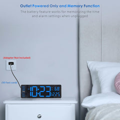 “16'' Digital LED Wall Clock – Remote, Big Digits, Auto-Dimming, 2 Alarms, Temp