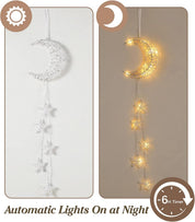 Hanging Moon & Star Fairy Lights, Battery Operated Indoor Decorative Lights with Timer for Bedroom, Window & Ramadan Décor