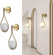 Modern Golden Bronze Wall Sconce - Water Drop Design Glass Globe Light