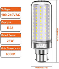 26W LED Light Bulbs B22 Daylight White 3000Lm Pack of 3