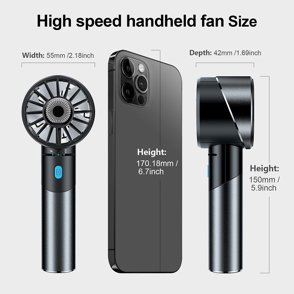 Handheld Fan,Ultra-Portable 7000 RPM Turbo Mini Fan with 16H Battery,4-Speed USB Rechargeable Metal Design | Pocket Fan for Travel/Outdoor/Home/Office,Gift for Men & Women (Alloy Construction)