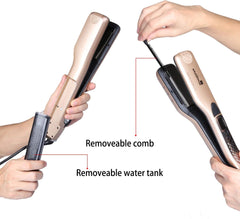 Professional Steam Hair Straightener Flat Iron with Anti-Scald Comb, Adjustable Temp & Auto Shut-Off