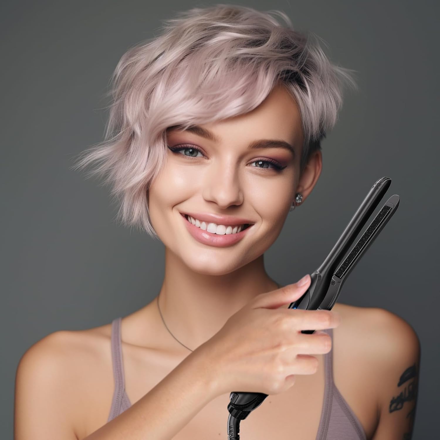 Pencil Hair Straightener for Short Hair, Dual Voltage, Adjustable Temp & Auto Shut-Off