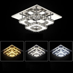 Crystal LED Ceiling Light, Modern Square Flush Mount Chandelier with K9 Crystal and Stainless Steel Frame, Multicolor Ceiling Lamp for Living Room, Dining Room, Bedroom