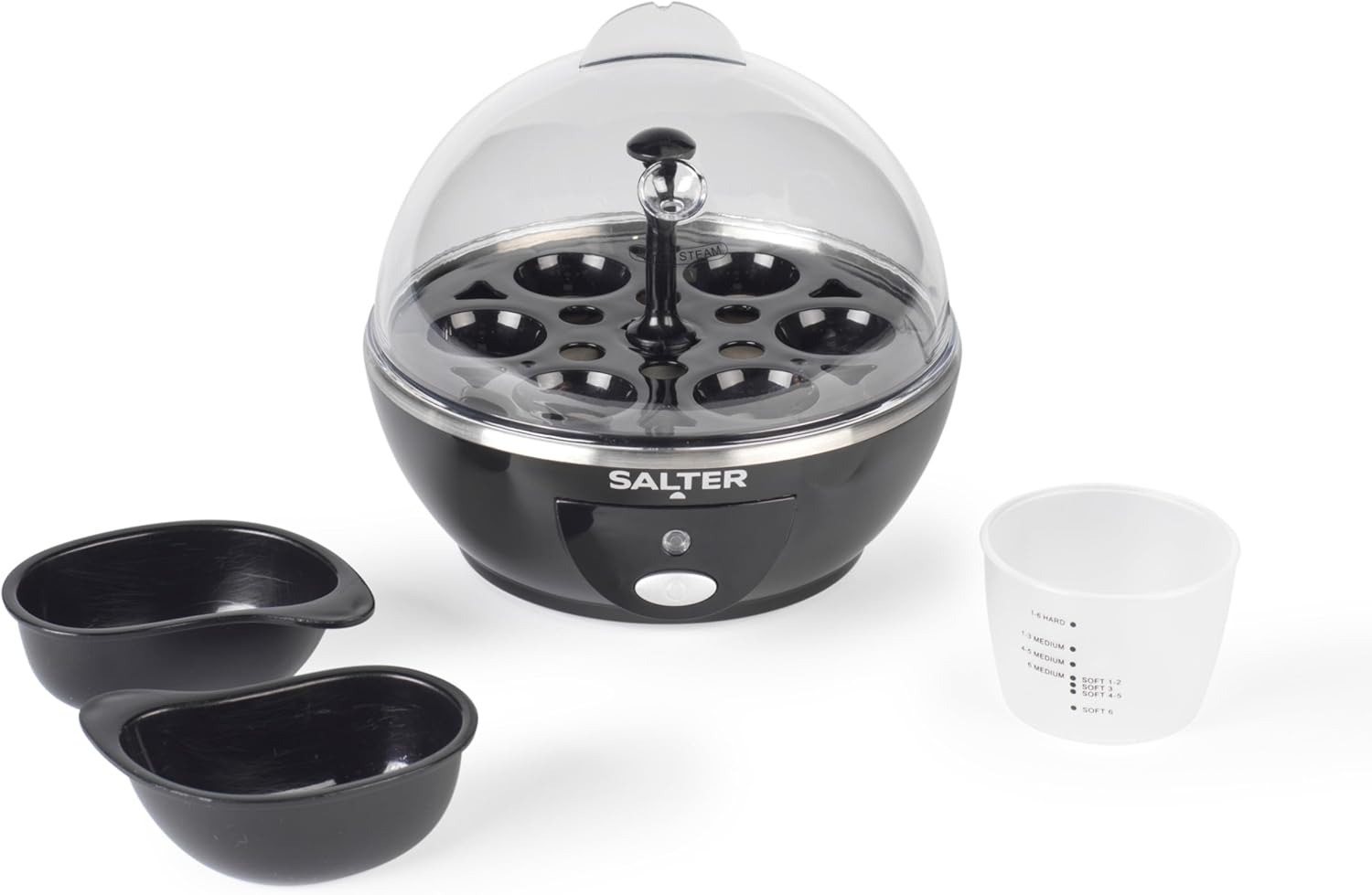 Salter Electric Egg Cooker – 6 Egg Boiler with Poaching Trays, Soft & Hard Boiled Eggs, Measuring Cup, Easy Clean, 430W