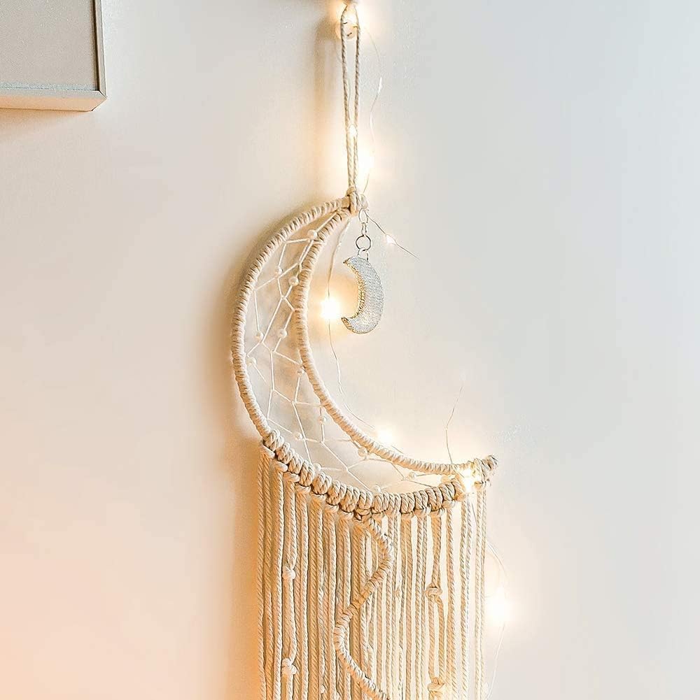 Koytoy Macrame Wall Hanging with LED Moon Dreamcatcher – Boho Home & Party Décor