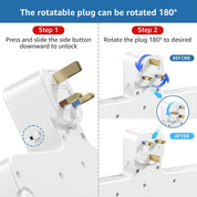 3-Way Plug Extension Socket with 180° Rotating Plug, 2 USB-A & 1 USB-C PD 20W, 13A Adapter