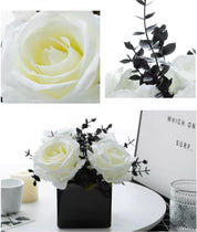 NAWEIDA Artificial Roses in Black Ceramic Vase – Faux Flowers for Home & Wedding Decor