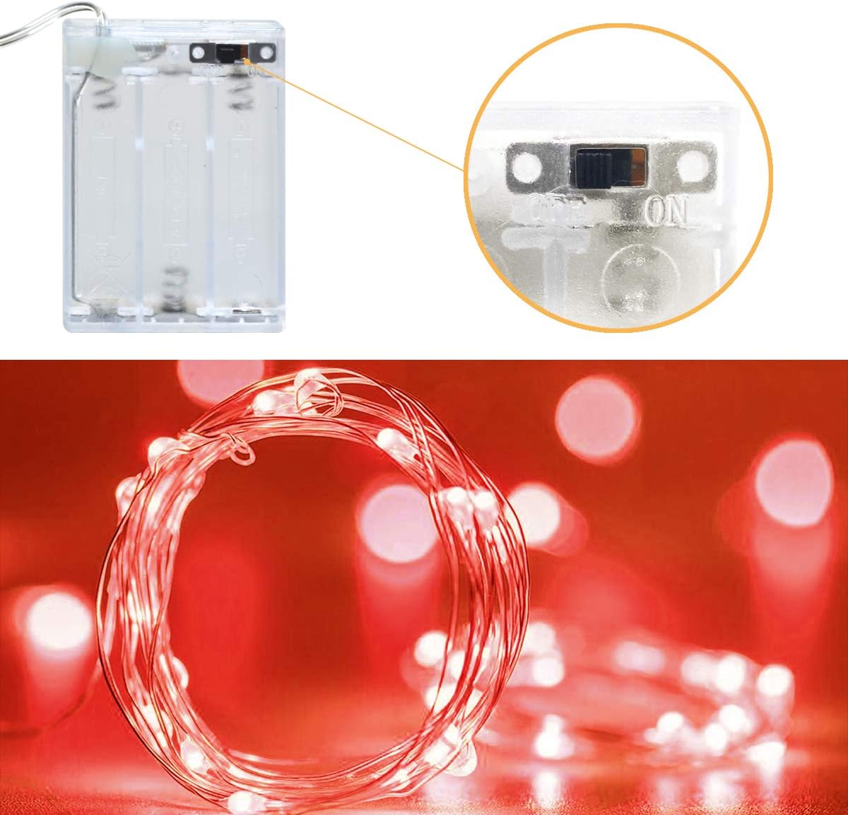 Red Fairy String Lights 5m with 50 LEDs – Battery Operated Waterproof Micro Lights for Decor