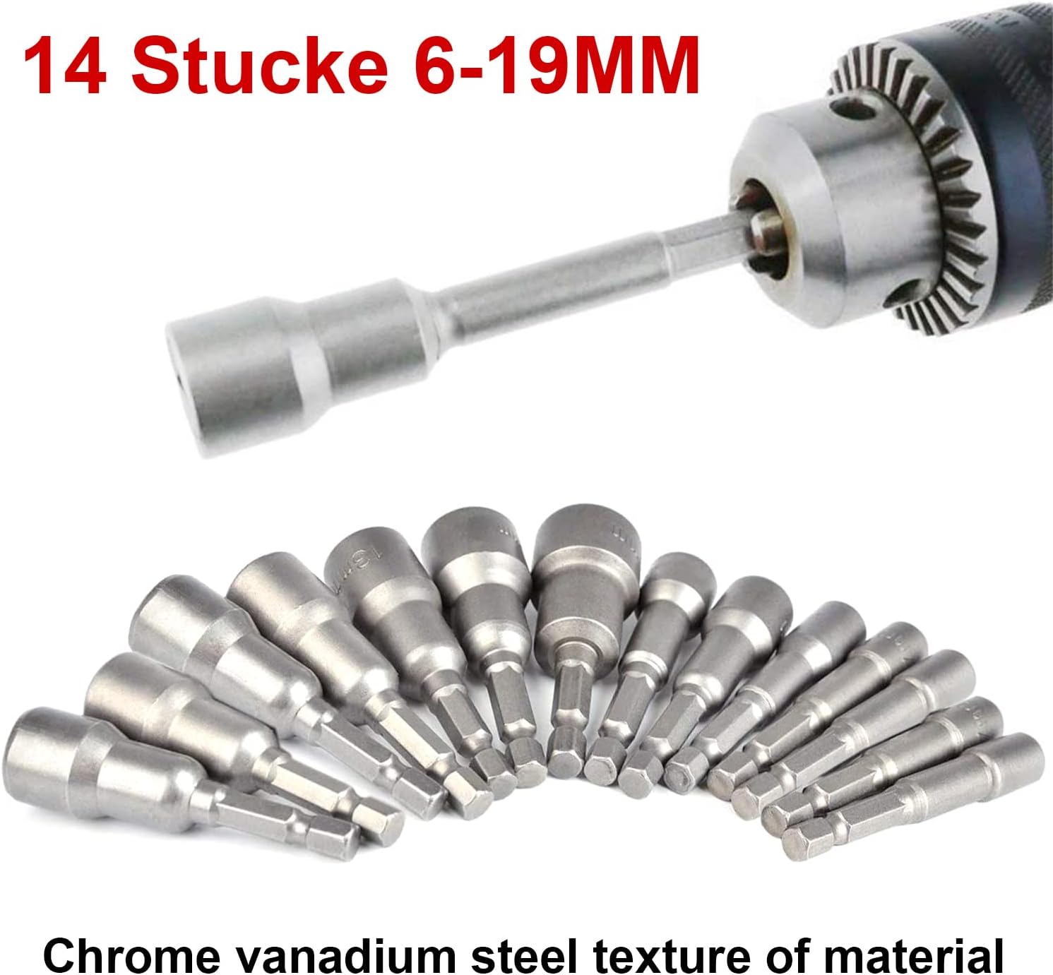 14 Pcs Magnetic Hexagon Socket, 6-19mm Hex Shank Magnetic Nut Setter Driver, Hex Drill Bits,1/4 Inch Magnetic Drill Bit Set, Used to Electric Screwdriver Handle Tools