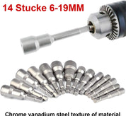 14 Pcs Magnetic Hexagon Socket, 6-19mm Hex Shank Magnetic Nut Setter Driver, Hex Drill Bits,1/4 Inch Magnetic Drill Bit Set, Used to Electric Screwdriver Handle Tools