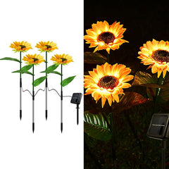 2-Pack Solar Sunflower Stake Lights - Waterproof LED Flower Lamps with 4 Heads, Outdoor Artificial Ornaments for Pathway, Patio, Yard, Party, and Wedding Decoration