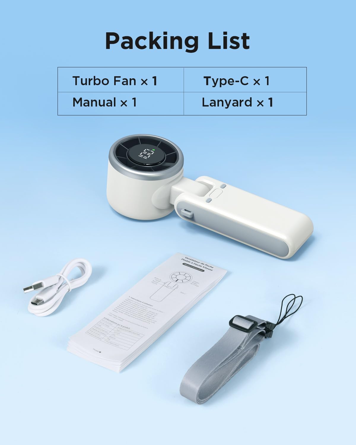 Turbo Portable Handheld Fan 4000mAh 5 Speeds Foldable