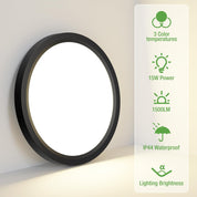 15W 1800LM LED Ceiling Light, Ultra Thin 18cm Round Black Flush Mount Lamp IP44 Waterproof, 3000K/4000K/6500K for Bathroom, Bedroom, Kitchen, Living Room, Toilet, Utility Room