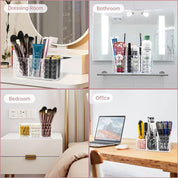 3-Compartment Crystal Cosmetic Organizer – Acrylic Makeup Brush & Lipstick Holder