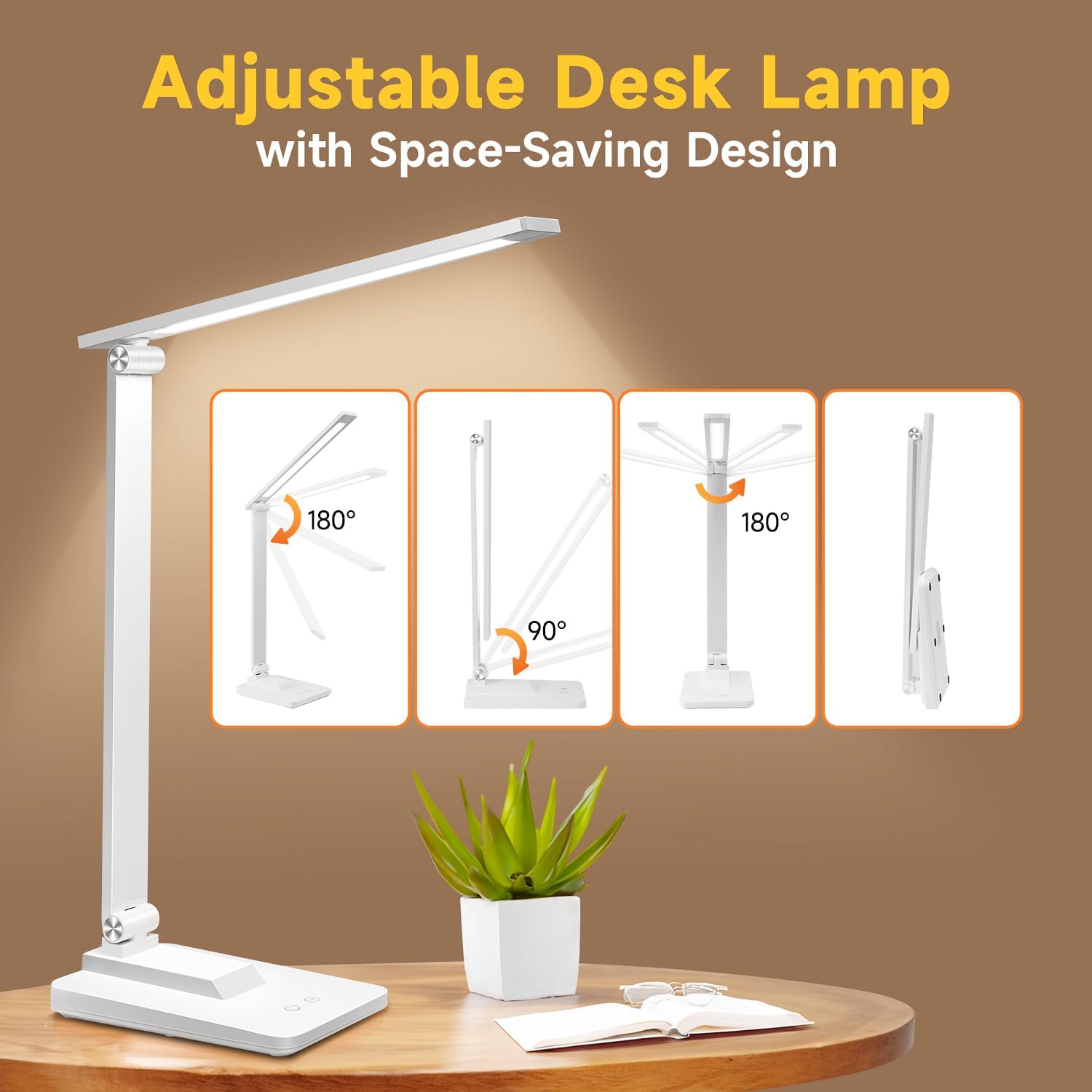 LED Desk Lamp with 15 Adjustable Modes, Dimmable Reading Light for Study, Bedside Lamp with Timer, Multi-Powered Office Desk Lamp, Black Desk Lamp for Home & Bedroom