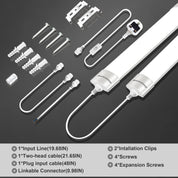 Set of LED strip lights with components on a dark background