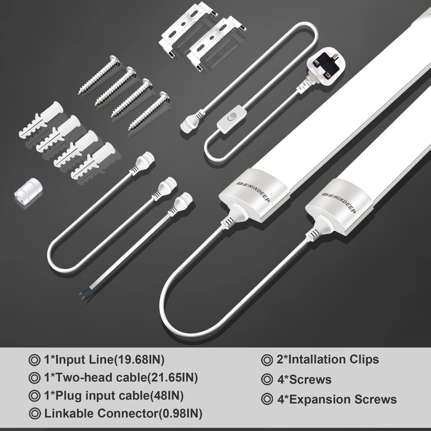 1.3ft LED Batten Light 18W Plug in Strip, 6500K Daylight IP65 Linkable ...