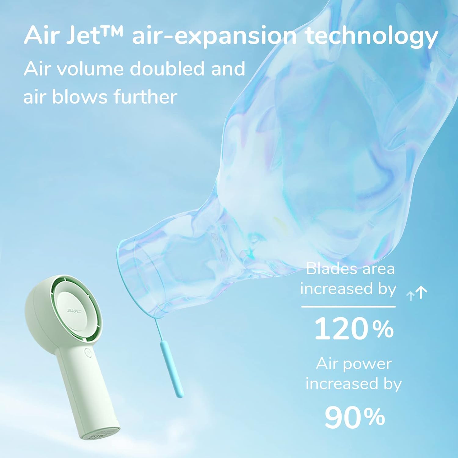 JISULIFE Handheld Turbo Fan [16H Max Cooling Time] Mini Portable Hand, 4000mAh USB Rechargeable Personal, Battery Operated Small Pocket with 5 Speeds for Travel/Outdoor - Green