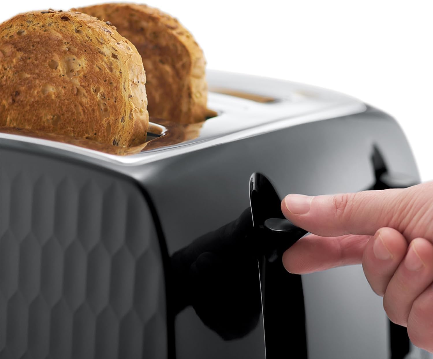 Russell Hobbs Honeycomb 4 Slice Toaster – Extra Wide Slots, 6 Browning Levels, High Lift, Frozen/Cancel/Reheat, 1500W, Black Gloss Finish