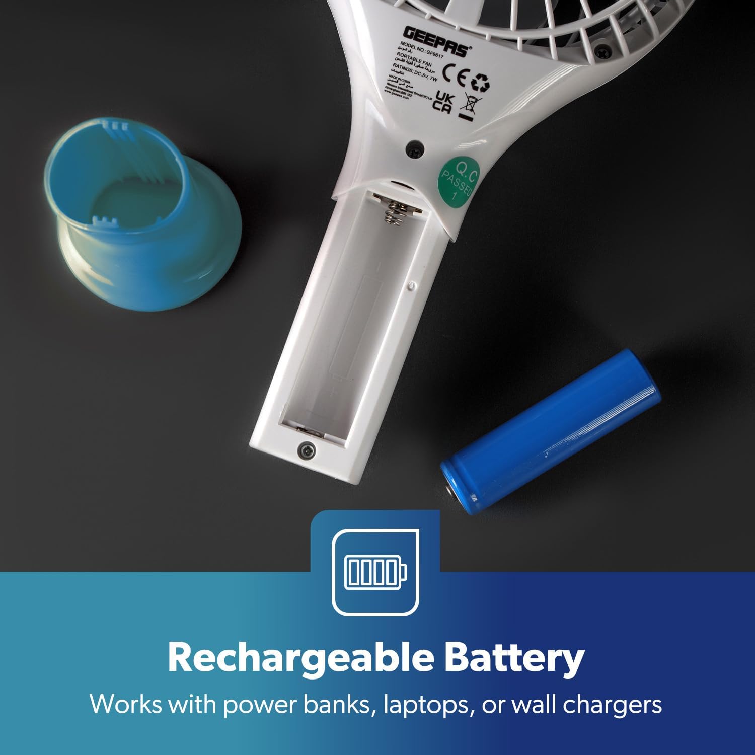 GEEPAS Rechargeable Fan | Mini Portable USB Handheld Fan for Home Office Travel Outdoor Personal Use | 3 Speed Settings 8Hr Run Time | Ultra Quiet Lightweight Air Circulator | 2 Year Warranty Blue