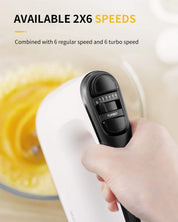 400W Electric Hand Mixer with 6 Speeds & Turbo – 5 Stainless Steel Attachments, Anti-Splash Whisk + Storage Case