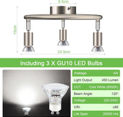 3-Way Rotatable LED Ceiling Spotlight – Matt Nickel with GU10 Bulbs