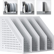 Folding File Holder with 4 Compartments – Desk Organizer, Light Grey