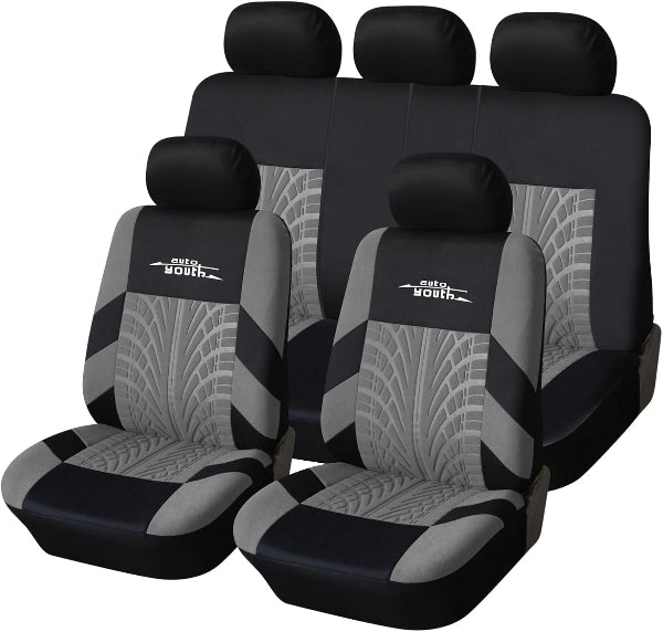 Universal Full Set Car Seat Covers – Gray Tire Track Design Seat Protectors