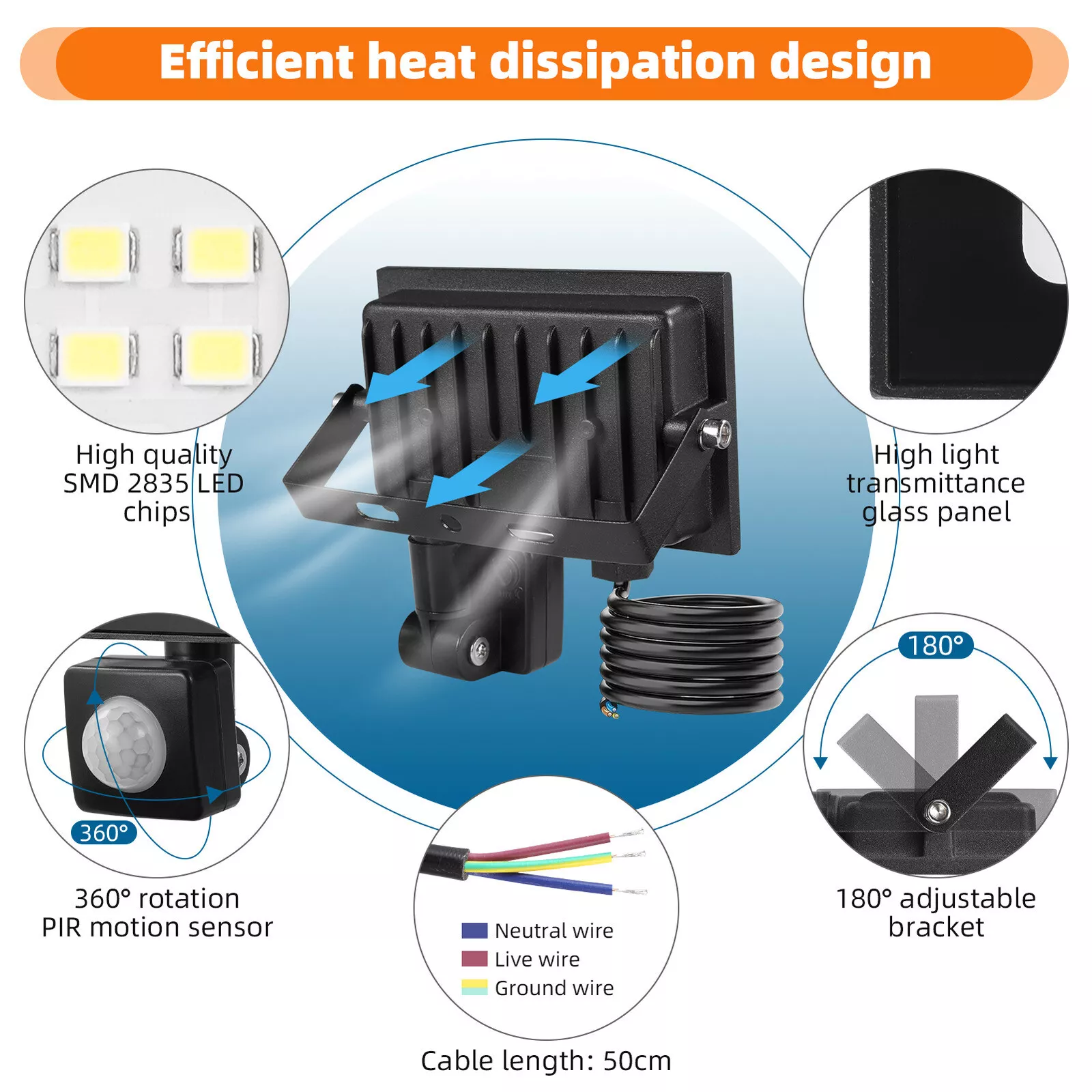 10W Outdoor PIR LED Floodlight