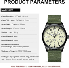 Men’s Military Analog Quartz Watch, Waterproof Tactical Sport Nylon Band