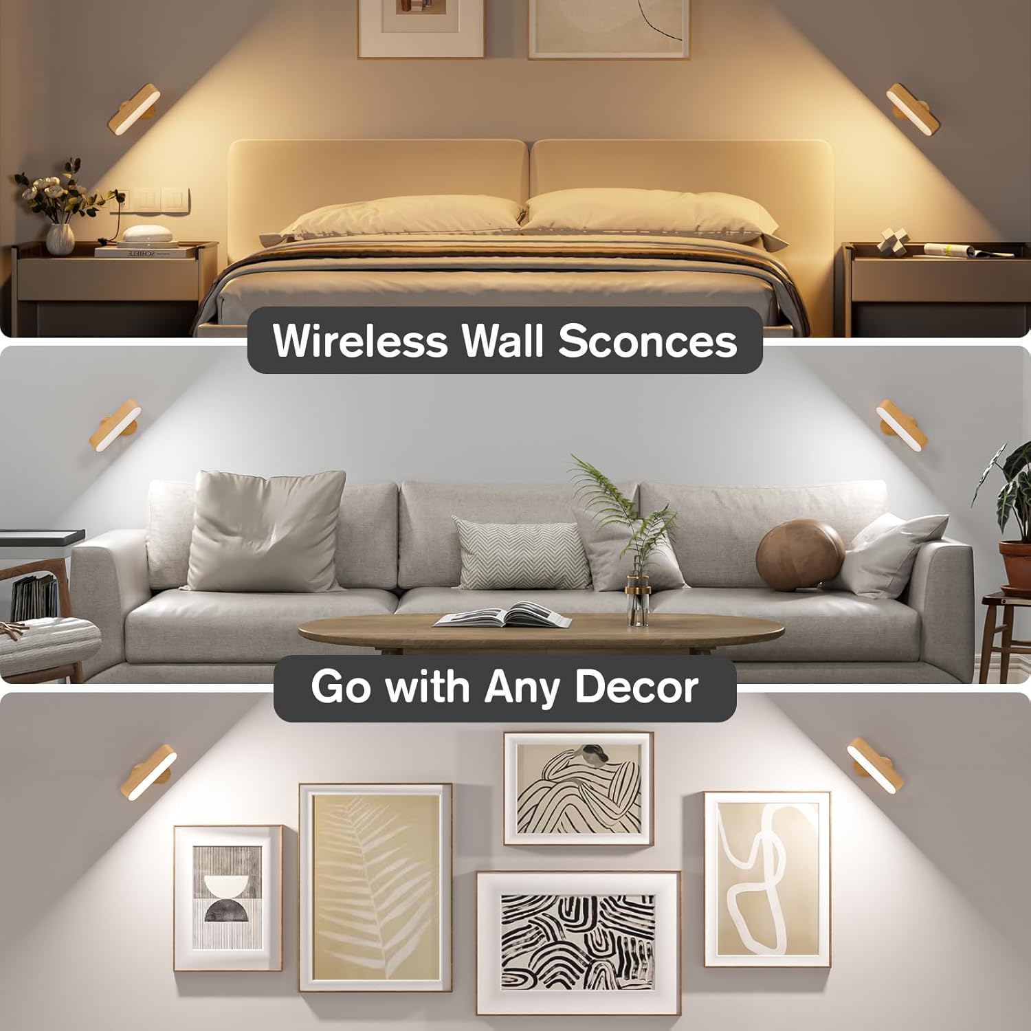 Set of 2 Wireless Wall Sconces