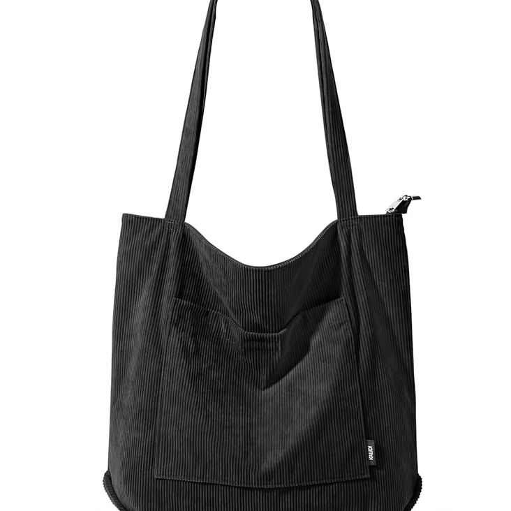 Corduroy Tote Bag with Zipper – Large Waterproof Shoulder Bag for Women