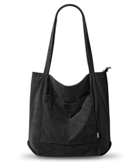 Corduroy Tote Bag with Zipper – Large Waterproof Shoulder Bag for Women