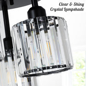 Modern Crystal Chandeliers Ceiling Light, 3-Lights Crystal Ceiling Lights Living Room, Black Semi Flush Ceilings Light Fittings for Hallway
