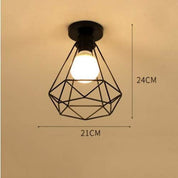 Vintage Semi Flush Ceiling Light – Black Metal Cage Fixture with E27 Holder for Living Room, Kitchen, Bedroom, or Hallway