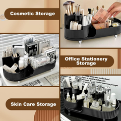 360 Rotating Black Makeup Organizer 2-in-1 Cosmetic Storage Box
