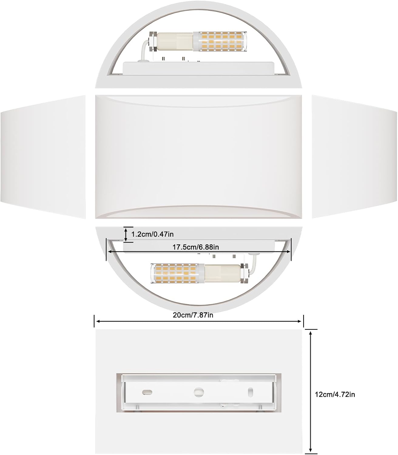 2-Pack LED Wall Sconces – Modern White Plaster Up & Down Wall Lights with G9 Warm White Bulbs, 7W