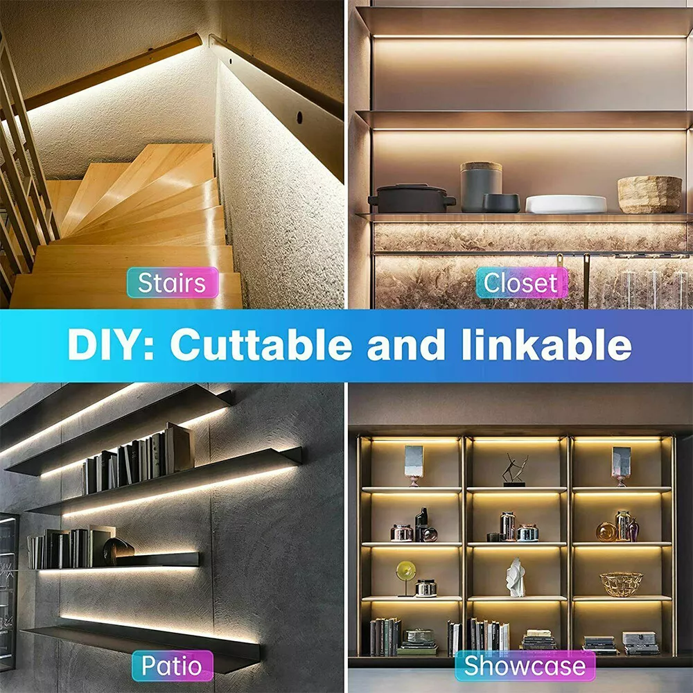 LED Strip Lights Under Cabinet - 4 Pack, Plug-In Linkable for Kitchen, Cupboard & Counter Lighting