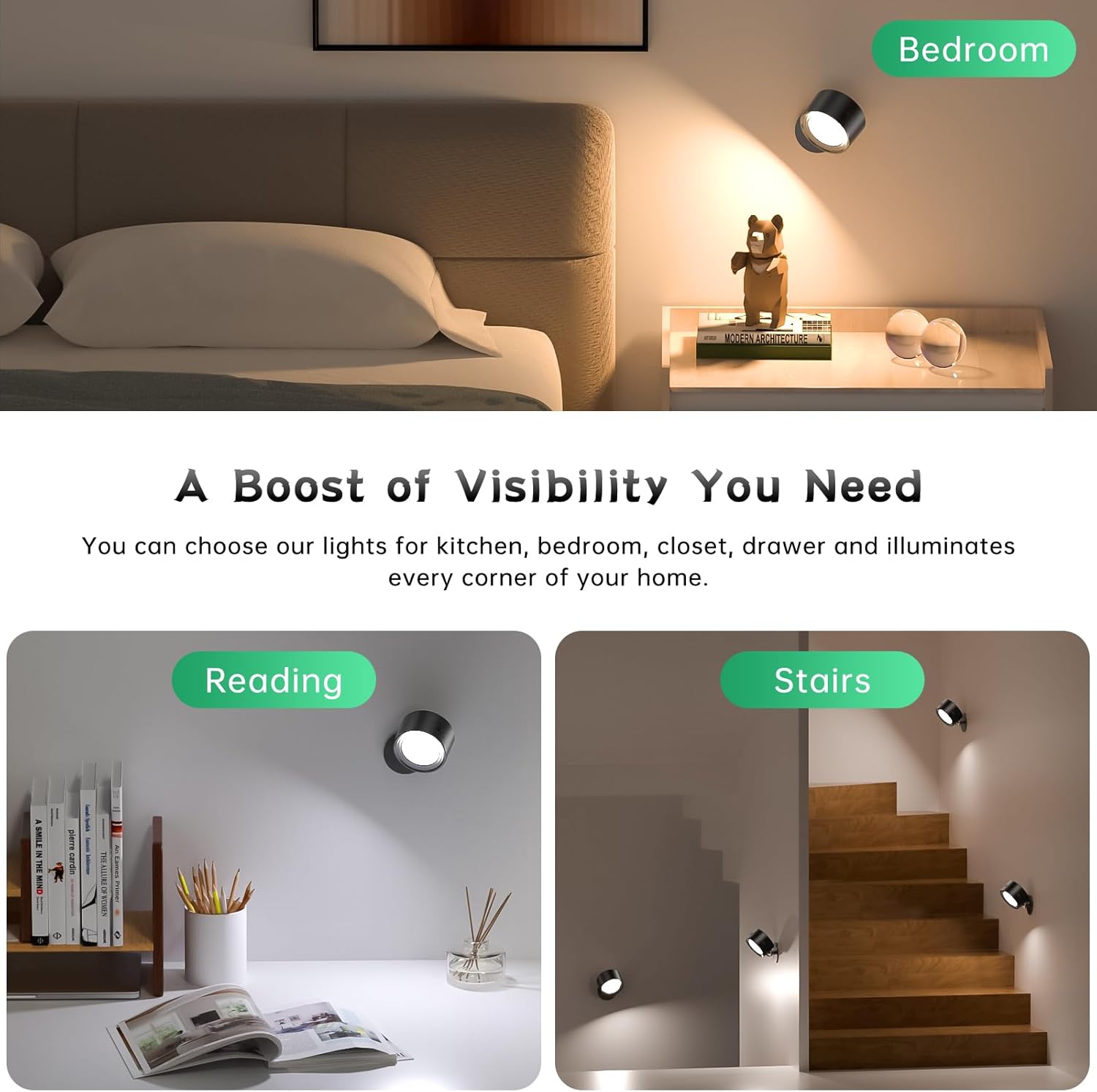 Rechargeable LED Wall Lights – Remote, Dimmable, 360° Rotation