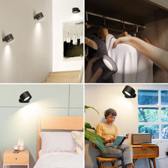 LED Indoor Wall Lamp, Bedroom Wall Light with Warm/Natural/White Light, 3 Brightness Levels, Rechargeable Battery, Touch Control