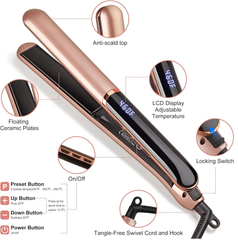 Flat Iron Hair Straightener – Floating Plates, 14 Heat Settings, Dual Voltage, LCD Display