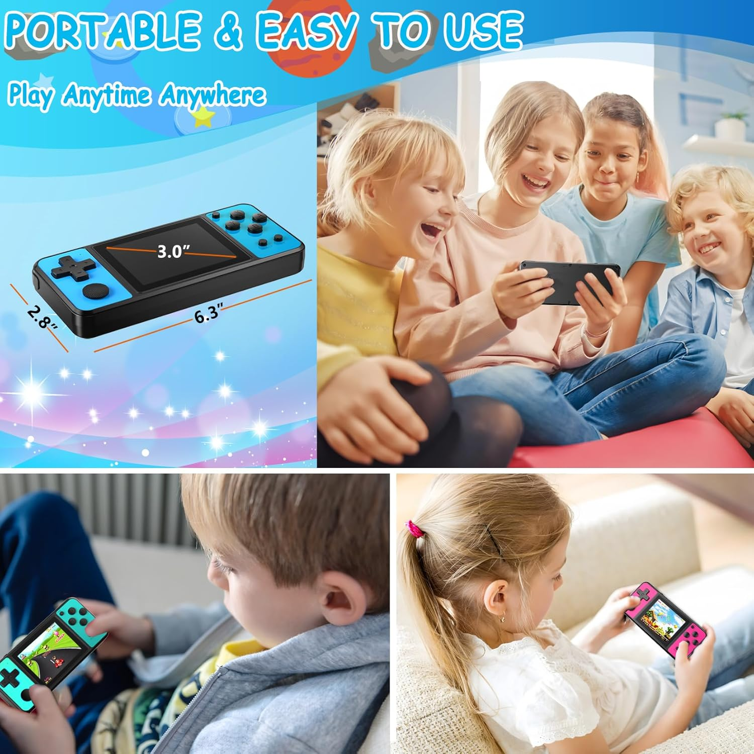 32-Bit Handheld Game Console for Kids with 139 Built-In Retro Games, 3.0" IPS Screen