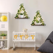 Set of 2 Macrame Hanging Shelves with Ivy & LED Lights – Rustic Boho Wall Décor