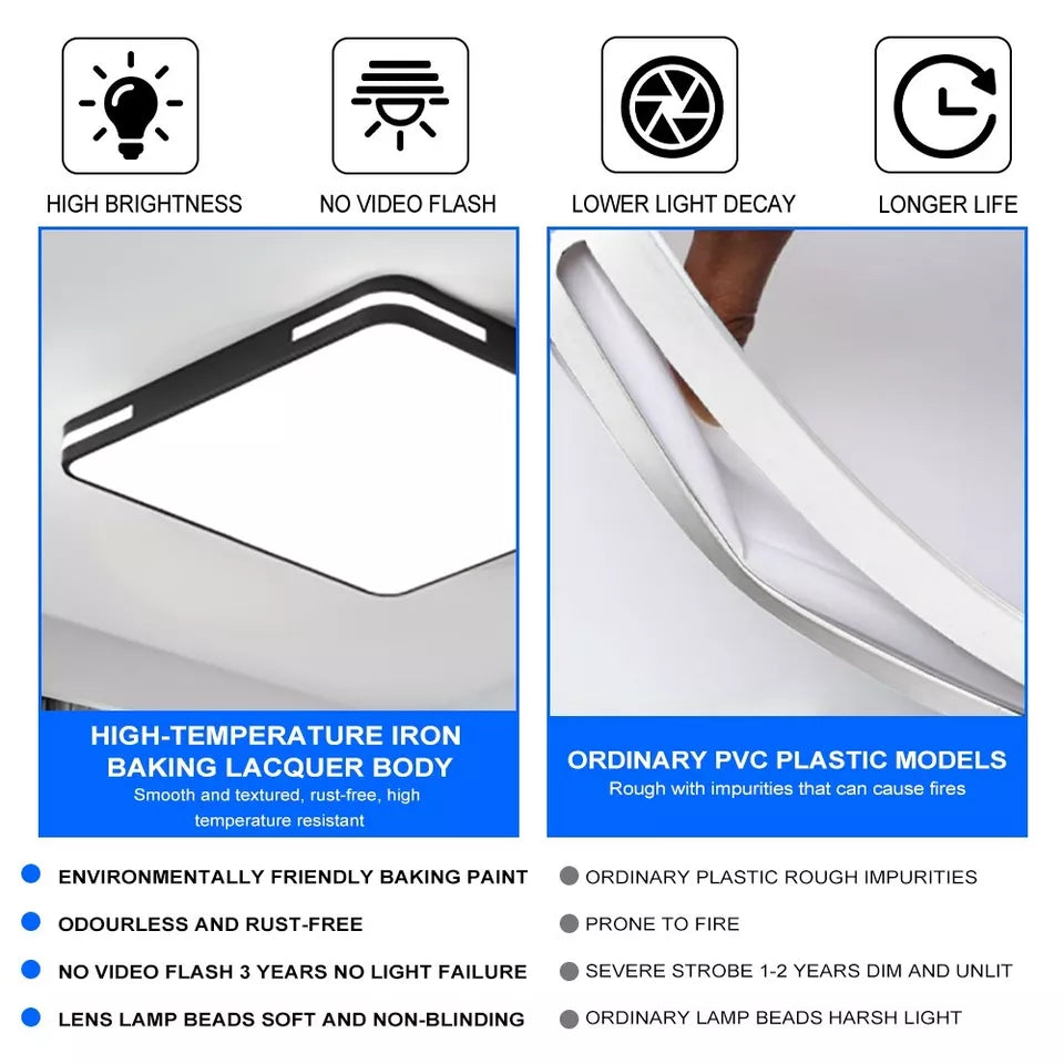 36W Dimmable LED Ceiling Light, 50CM Modern Square LED Ceiling Lamp with Switch Control, 3 Color Temperature Adjustments, Ceiling Lighting Fixture for Bedrooms