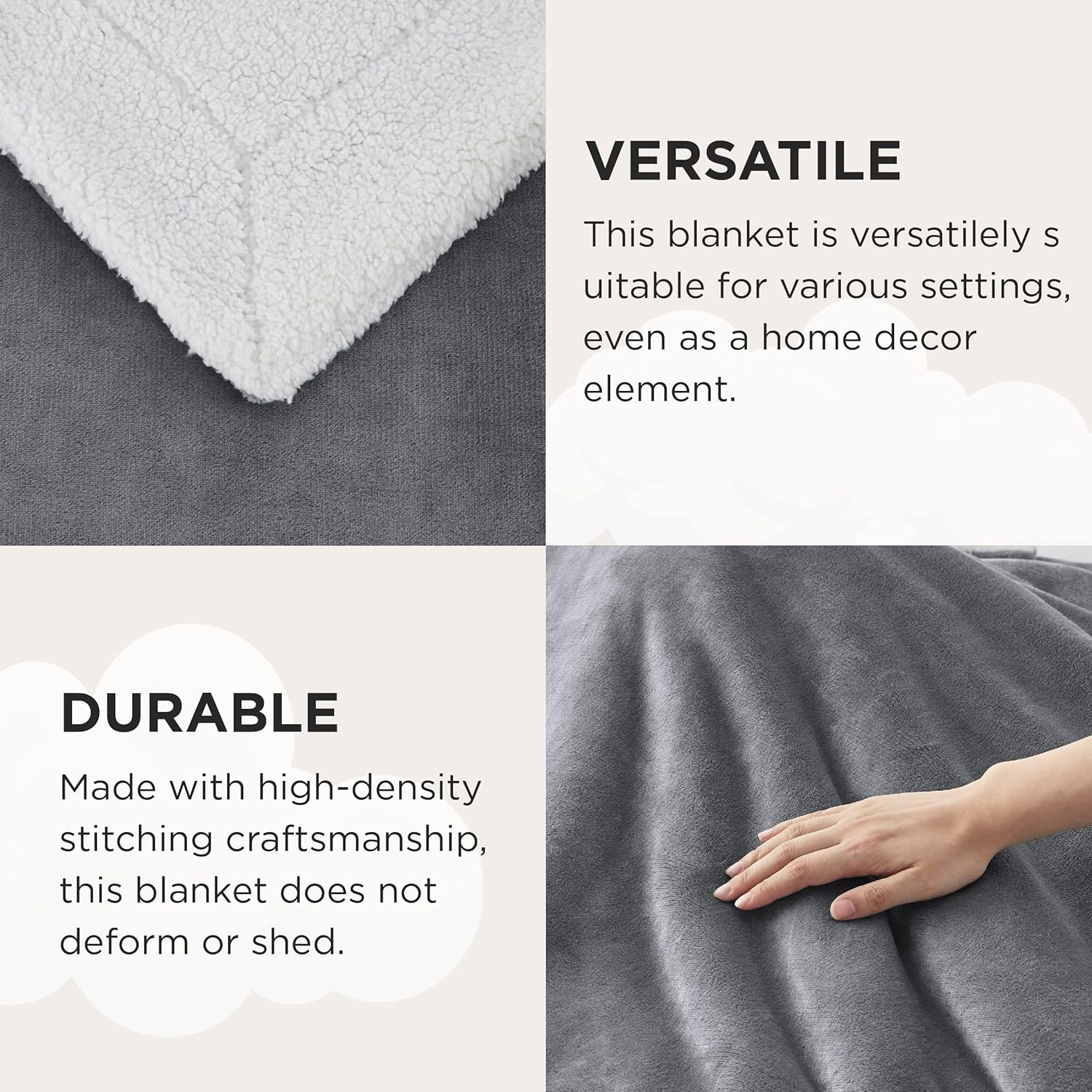 Bedsure Sherpa Fleece Throw Blanket – Soft Fluffy Microfiber Sofa & Bed Blanket, Silver Grey, 150x200 cm